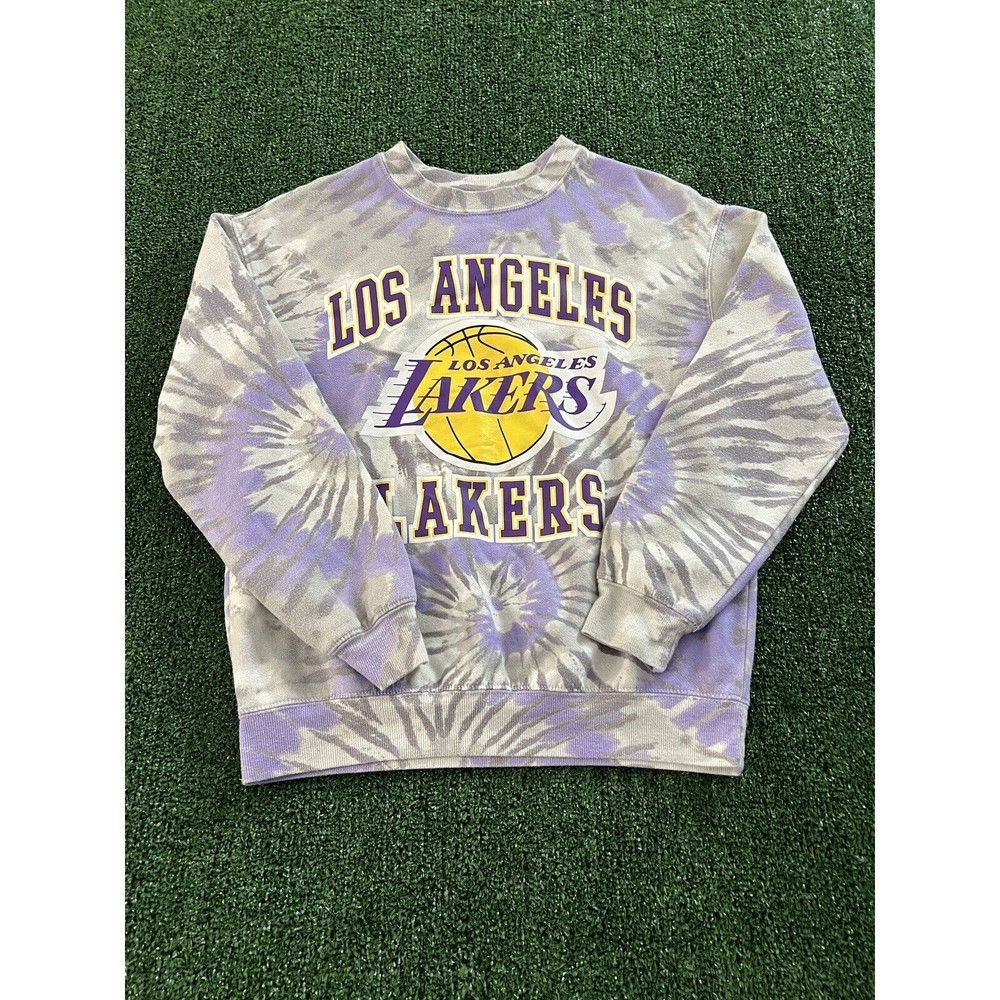 Hybrid LA Lakers NBA Purple Tie Dye Crew Neck Sweatshirt Small